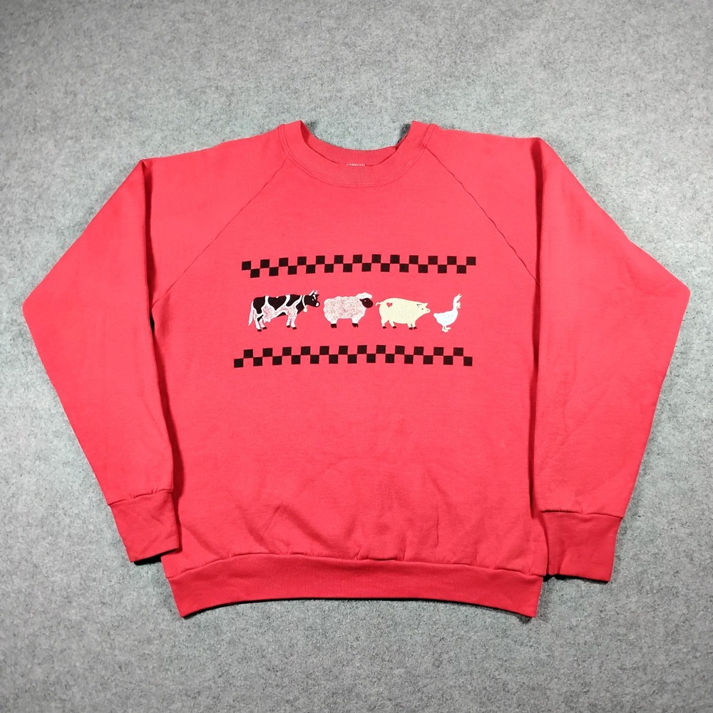 Vintage Fruit of the Loom Country Farm Animals Men's Red Crewneck Size Large